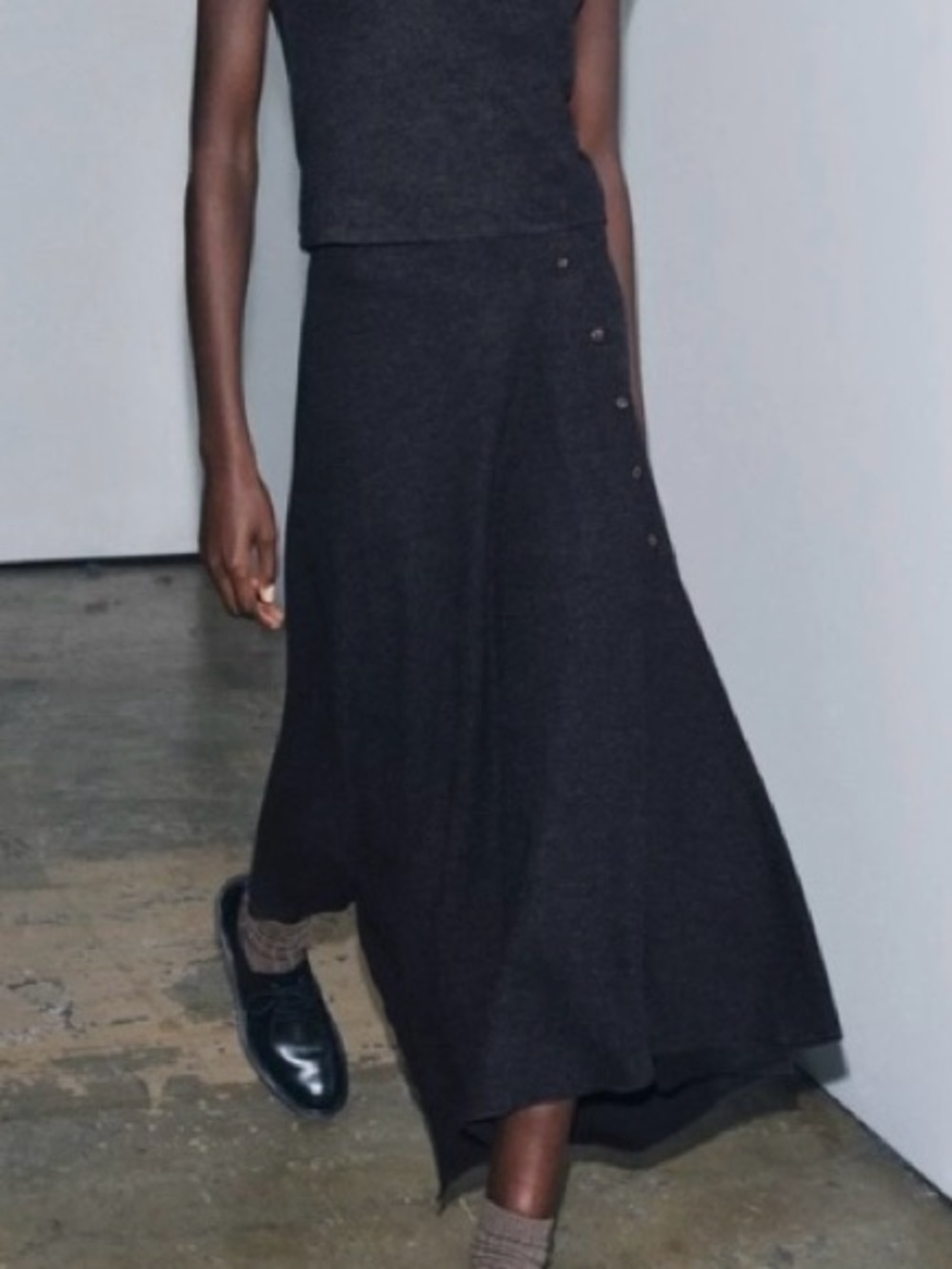 ZARA Charcoal Grey Button-Front Asymmetrical Maxi Skirt! 🍂